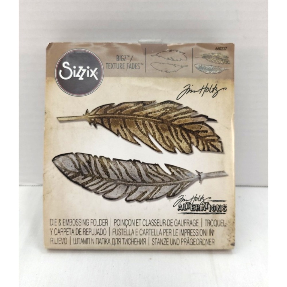 Sizzix Bigz Die & Embossing Folder Tim Holtz Alterations Feather Duo 660237